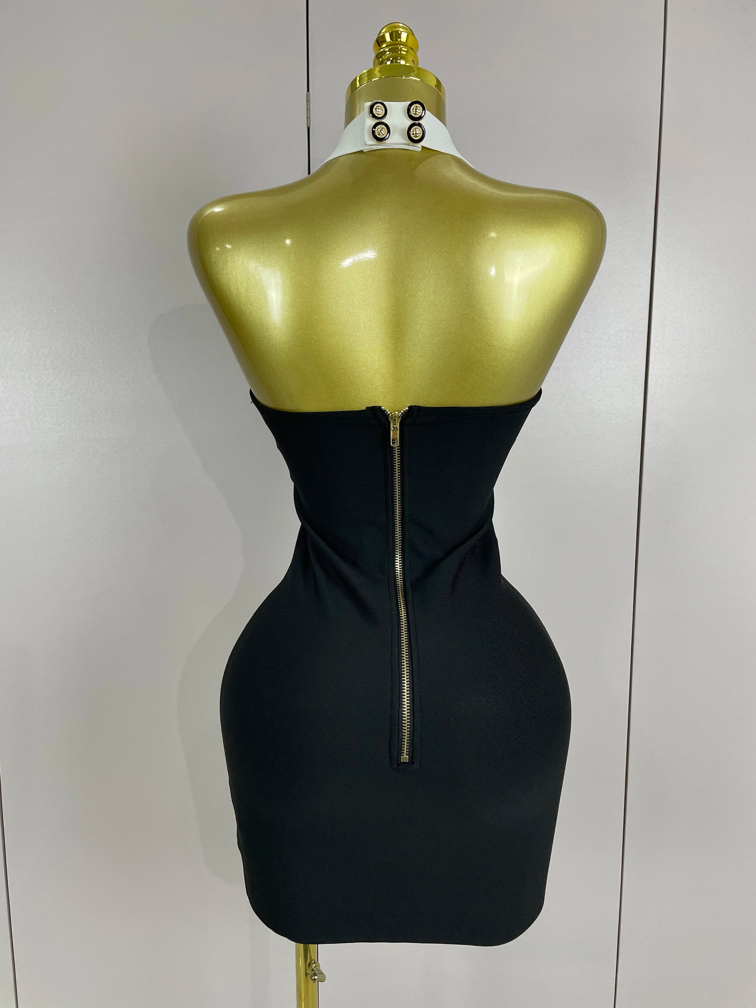 Sexy Backless Halter Button Bodycon Black Mini Bandage Dress 2025 Women Celebrity Elegant Evening Club Party Outfit