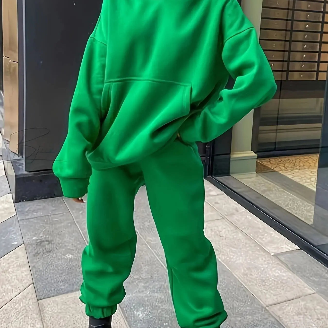 Women's Tracksuit Suit Spring Summer Warm Hoodie Sweatshirts Two Pieces Oversized Solid Casual Hoody Pulleys Long Pant Sets green