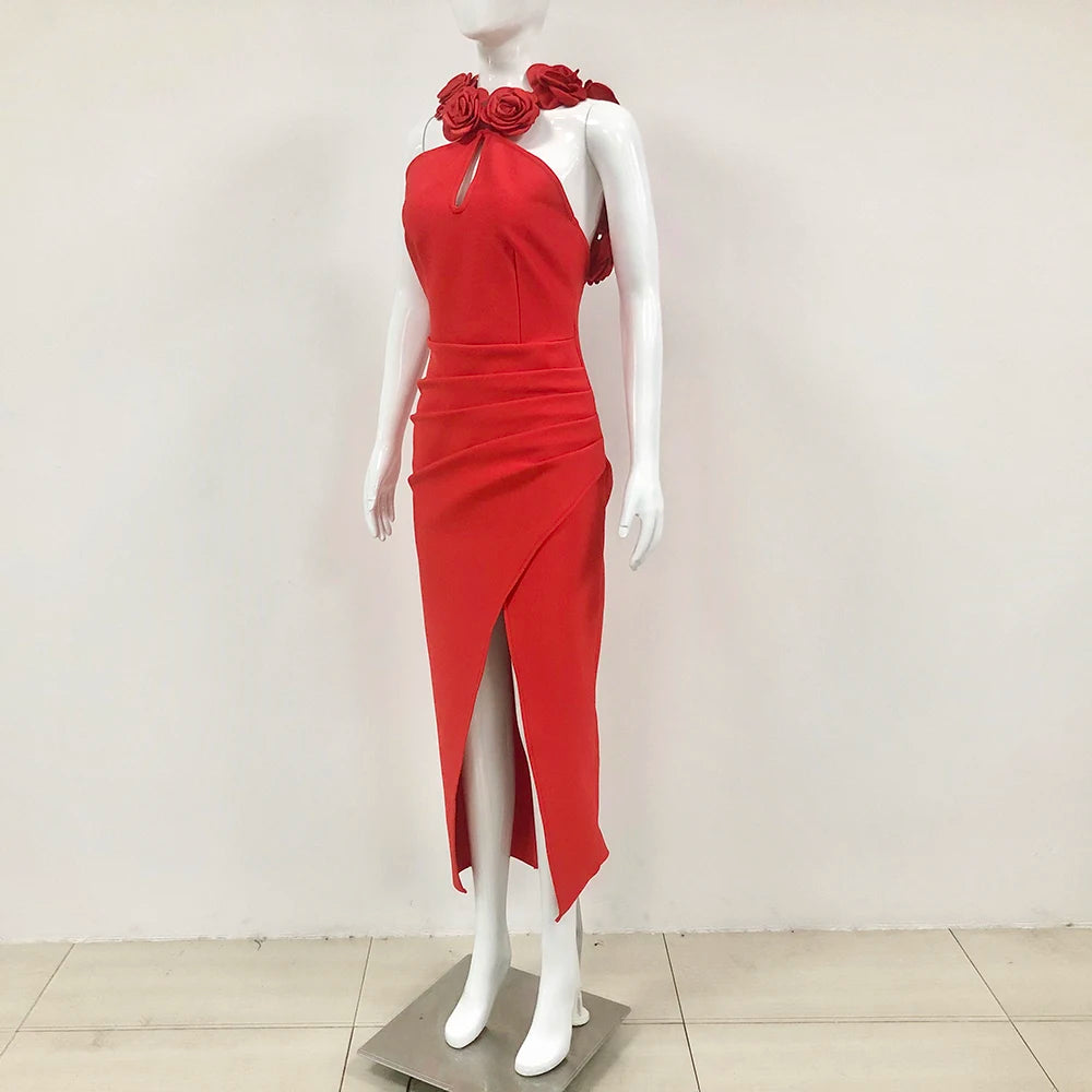 Red Color Women Sexy Off the Shoulder Florals Bodycon Long Bandage Dress Wedding Party Mermaid Celebrate Outfit Vestido