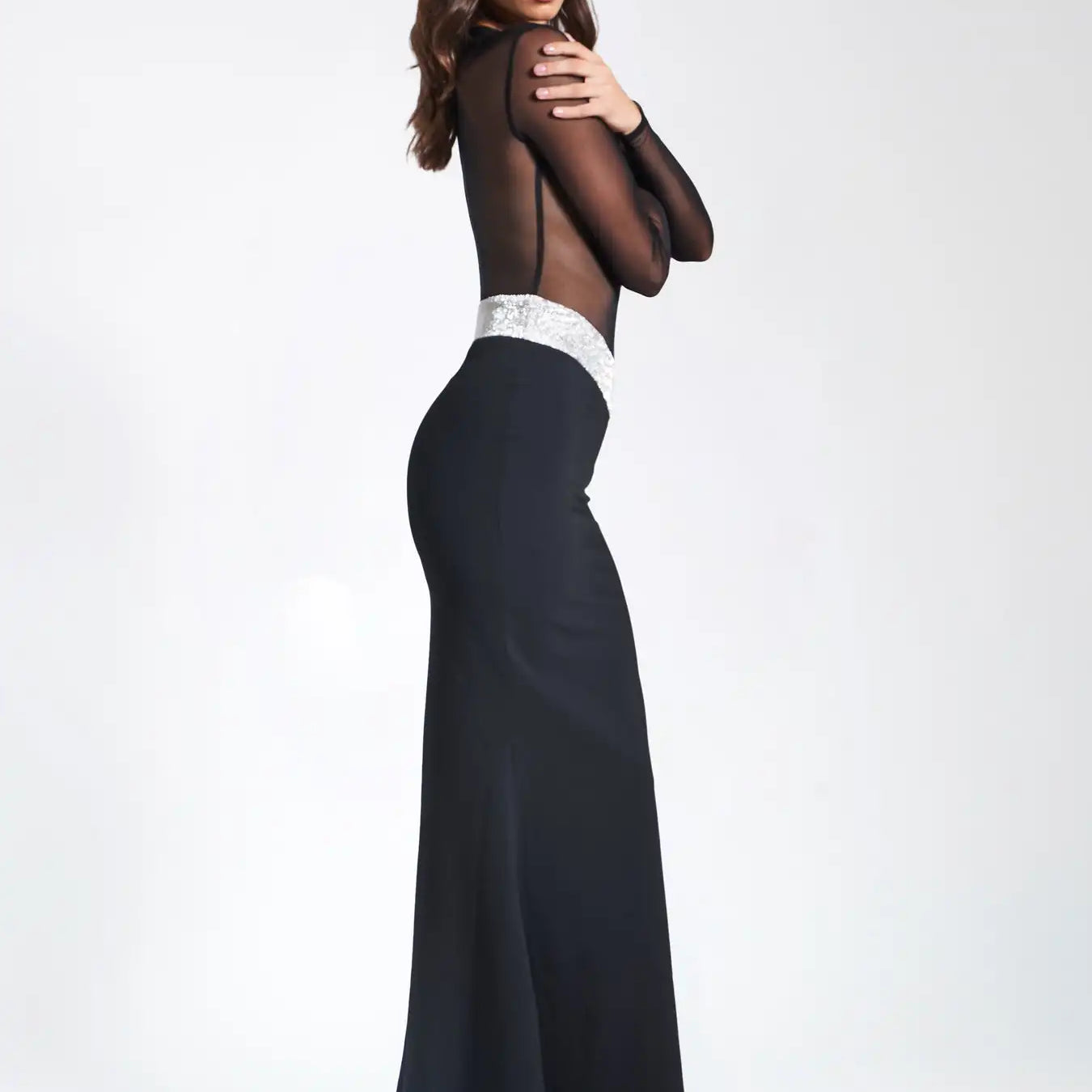 2023 Women Long Sleeve Sexy Mesh See Through Bodycon Bandage Mermaid Dress Nightclub Party Celebrate Dress