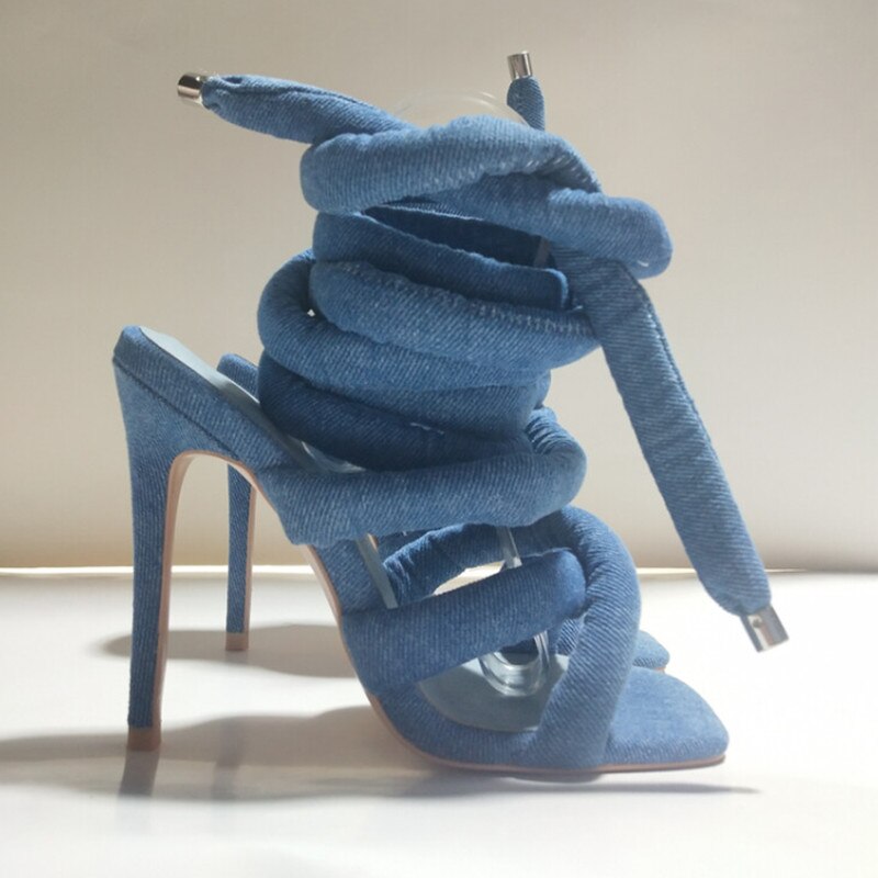 Summer New Square Head Slim High Heel Sandals Wrapped Around The Feet Fashion Show Dress 43 Large Women's Sandals