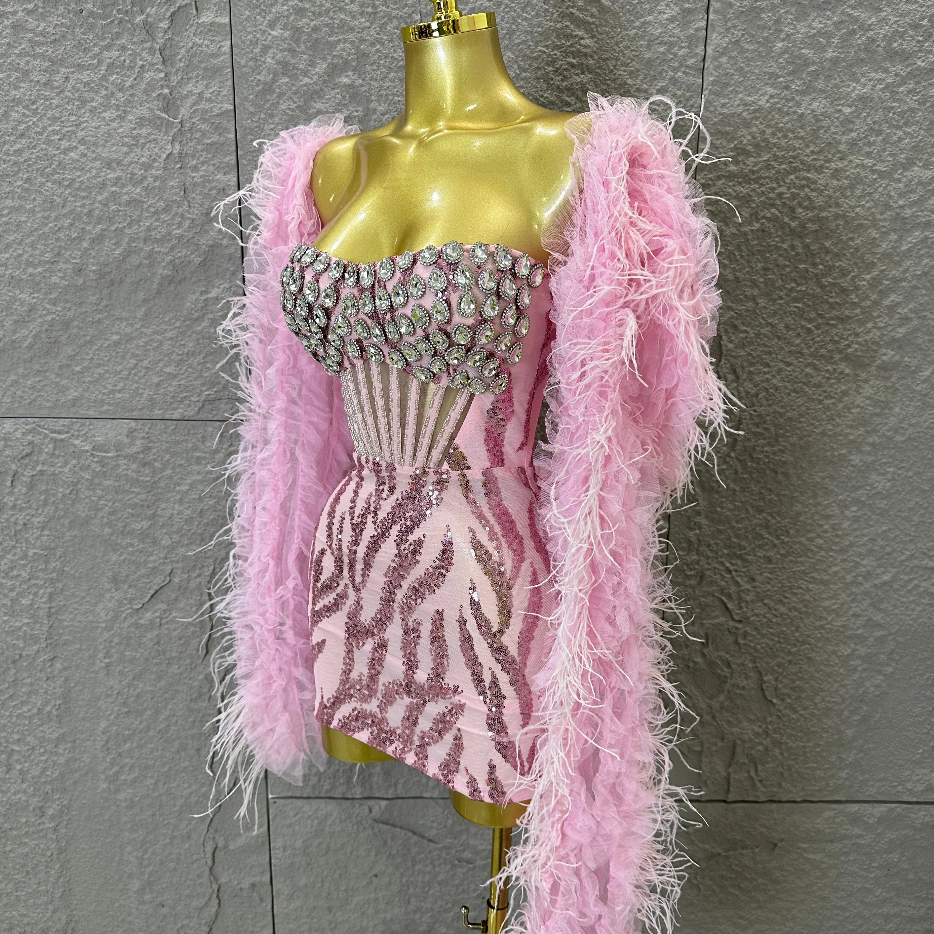 Luxurious Feather Trim Shawl Women Elegant Sheer Mesh Tulle Evening Gown Party Prom Formal Event Party Costume
