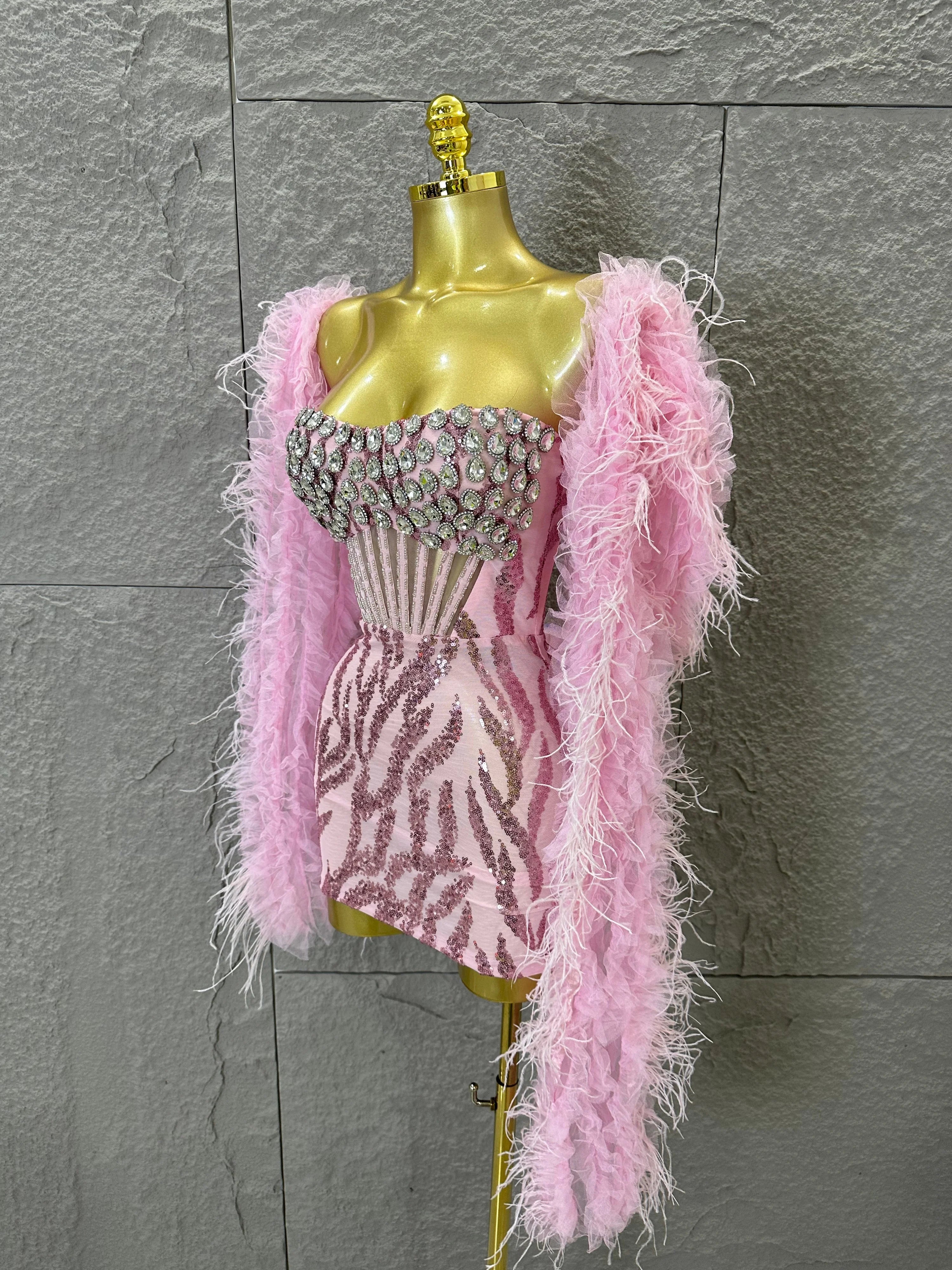 Luxurious Feather Trim Shawl Women Elegant Sheer Mesh Tulle Evening Gown Party Prom Formal Event Party Costume