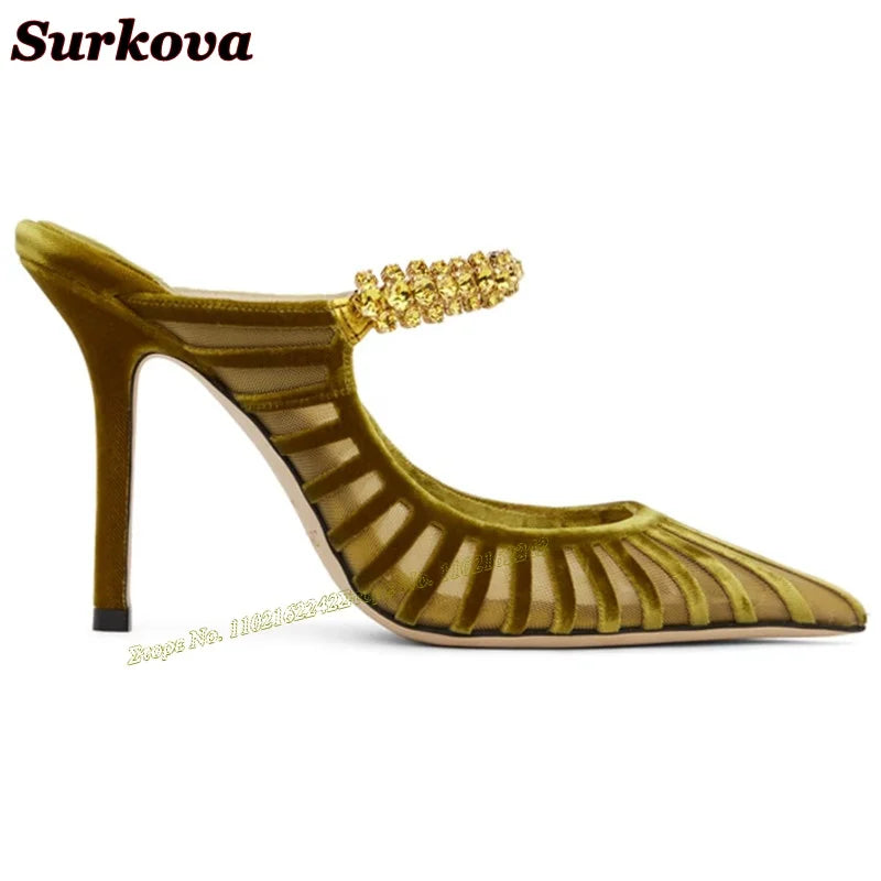 New Summer Breathable High Heels Fashionable Outdoor Wear Pointed Stiletto Slippers Versatile Hollow Dress Women'S Shoes 43