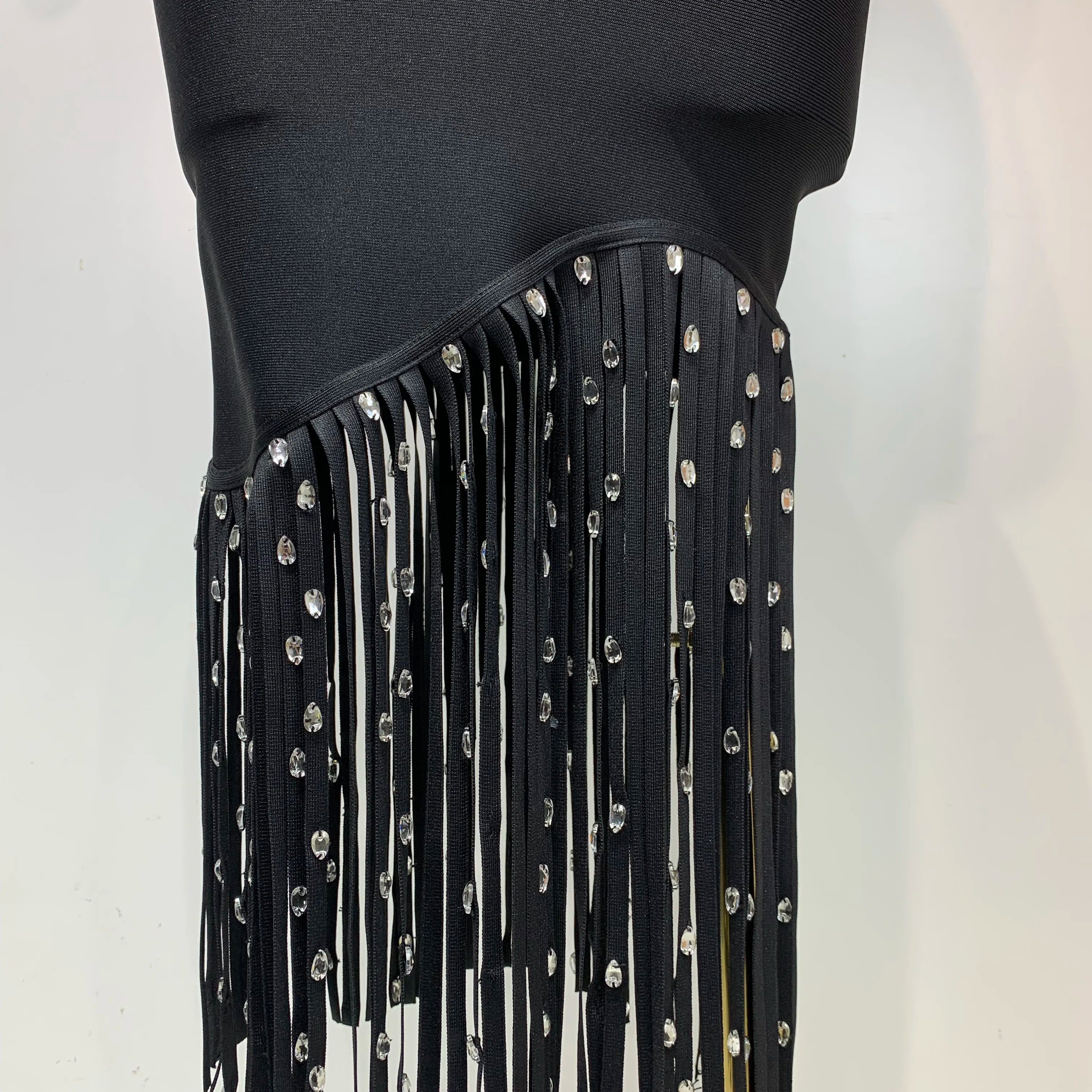 2025 New Fashion Crystal Tassel Temperament Suspender Bodycon Bandage Dress Sexy Midi Evening Party Birthday Dresses Vestidos