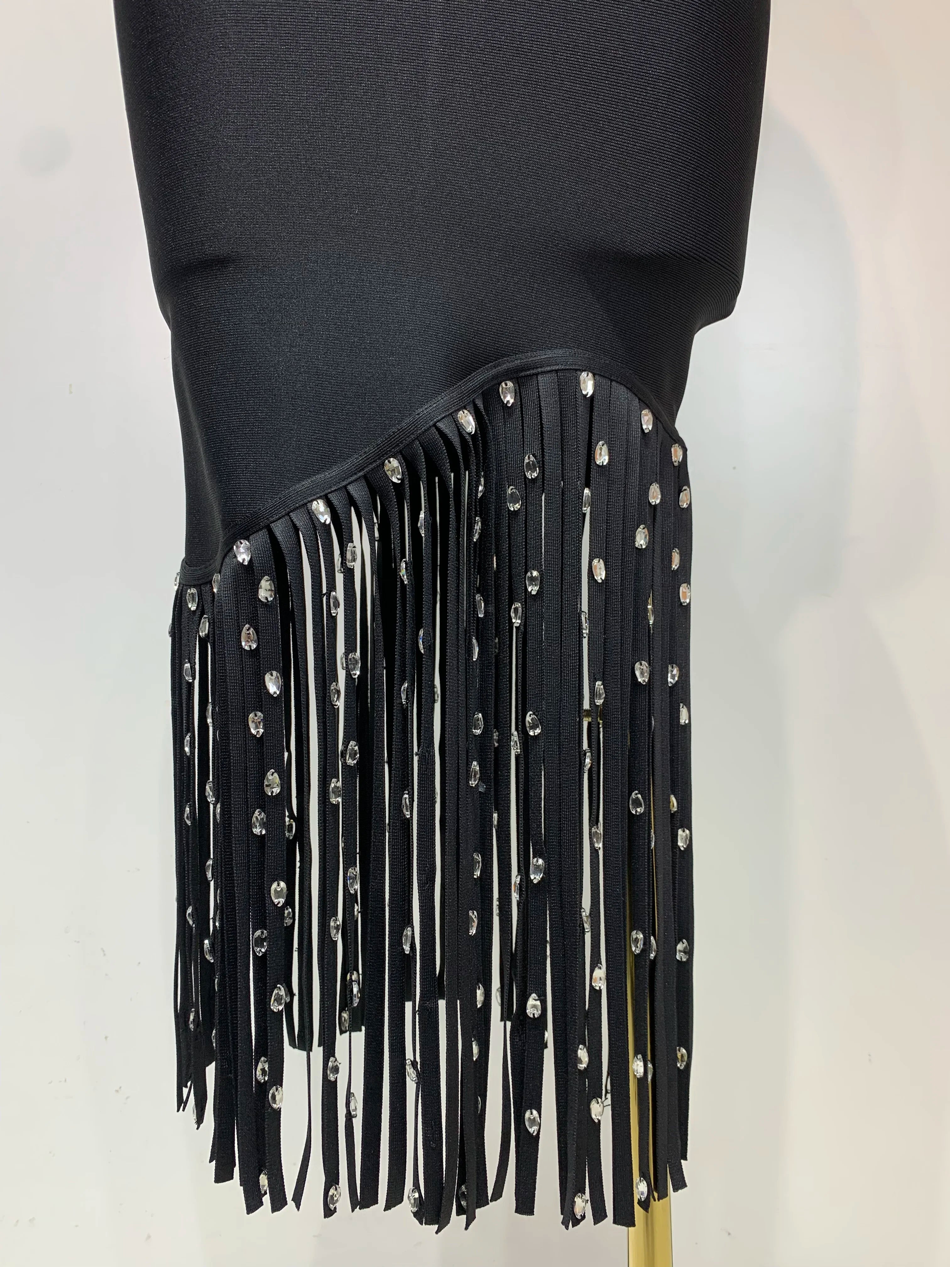 2025 New Fashion Crystal Tassel Temperament Suspender Bodycon Bandage Dress Sexy Midi Evening Party Birthday Dresses Vestidos