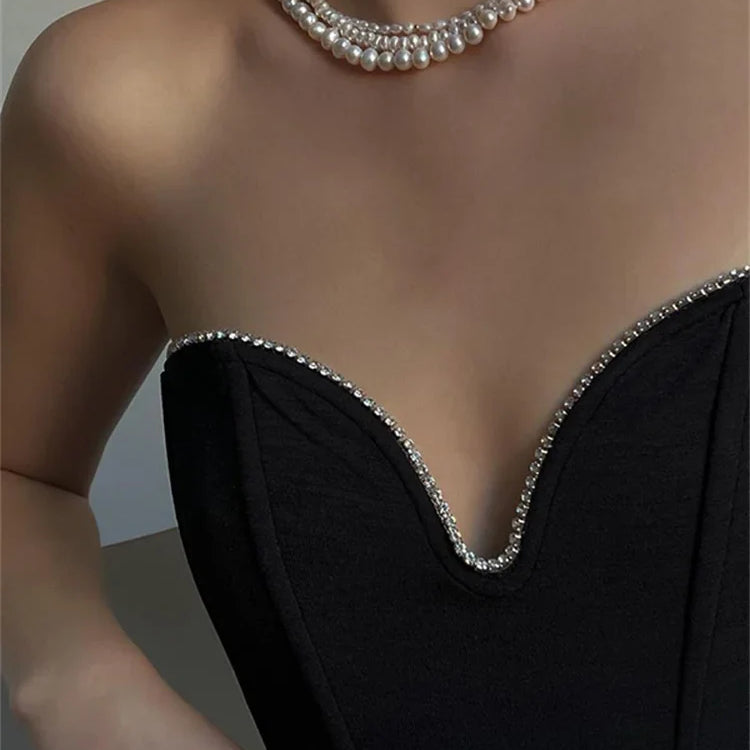 CHRONSTYLE Diamonds Patchwork Women Tube Crop Top Corsets Tank Sexy Streetwear Party Strapless Off Shoulder Vest 2022 Summer Y2K