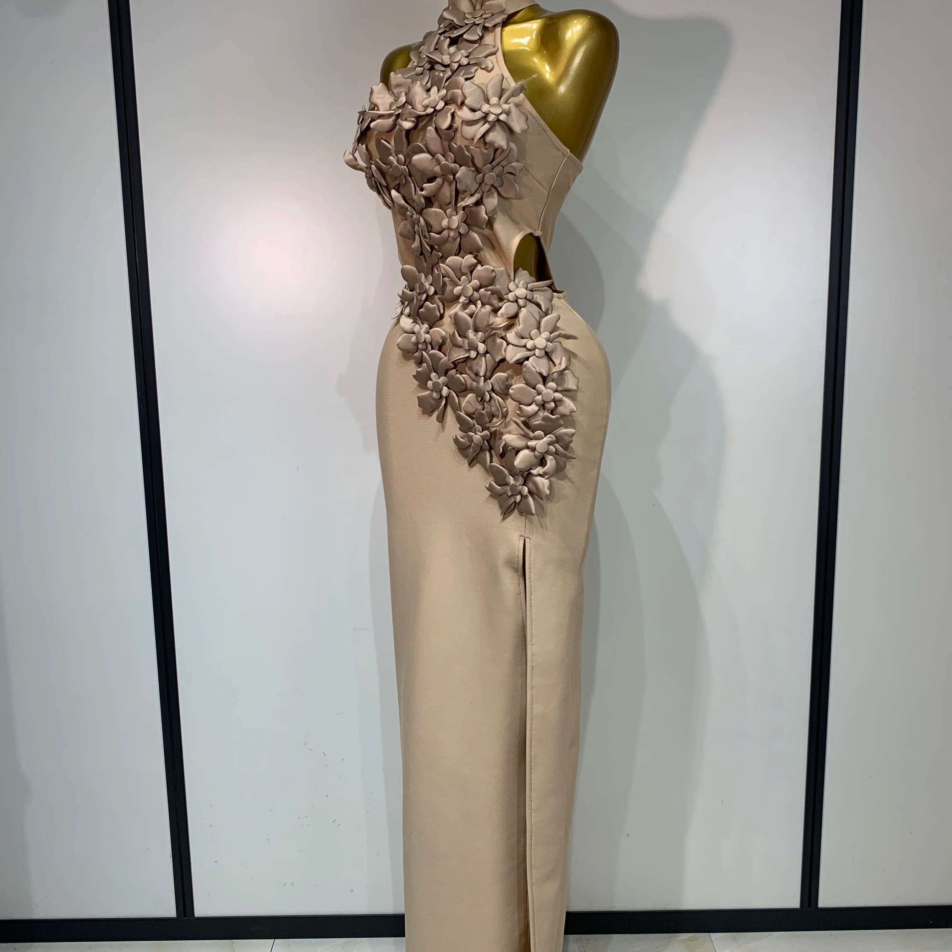 Women Sexy Sleeveless Flower Hollow Out Evening Party Bandage Dresses Red Knitted Bodycon Birthday Wedding Guest Clothing
