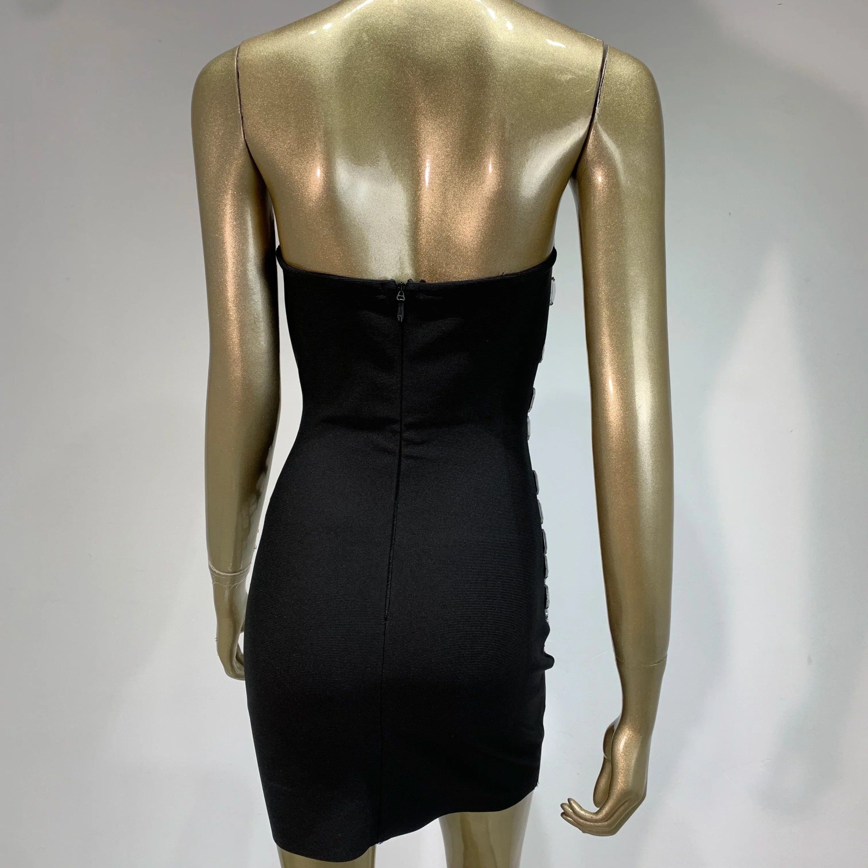 Women Summer Celebrity Sexy Strapless Beading Black Mini Bodycon Bandage Dress 2025 Elegant Evening Club Party Dress