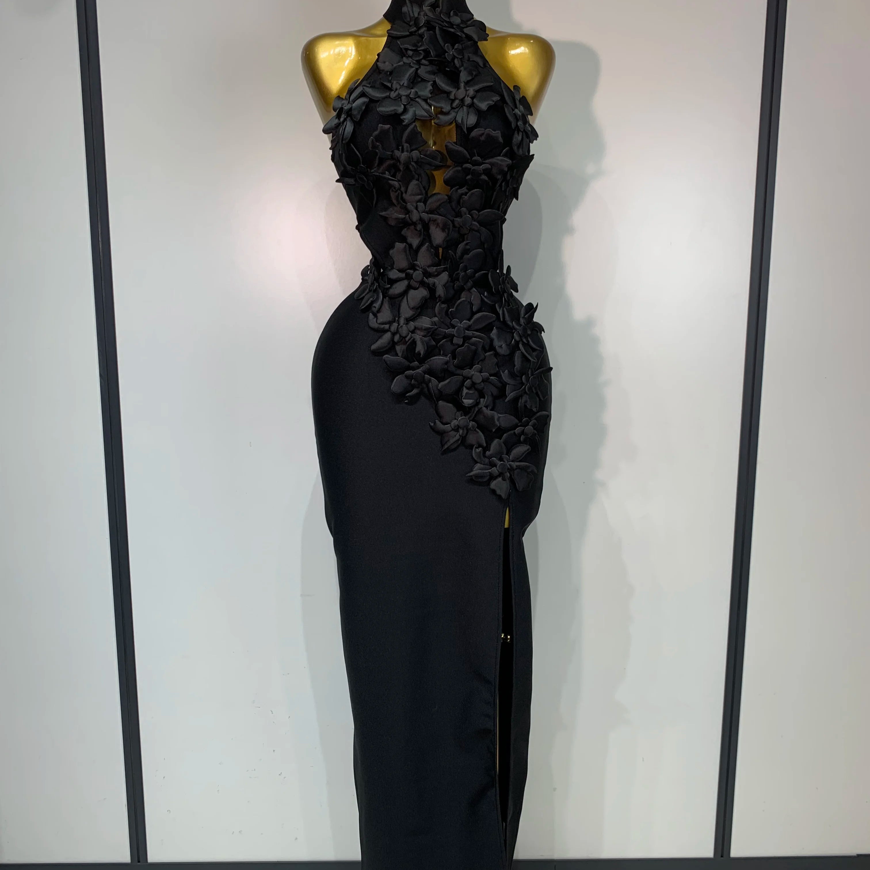 Women Sexy Sleeveless Flower Hollow Out Evening Party Bandage Dresses Red Knitted Bodycon Birthday Wedding Guest Clothing black