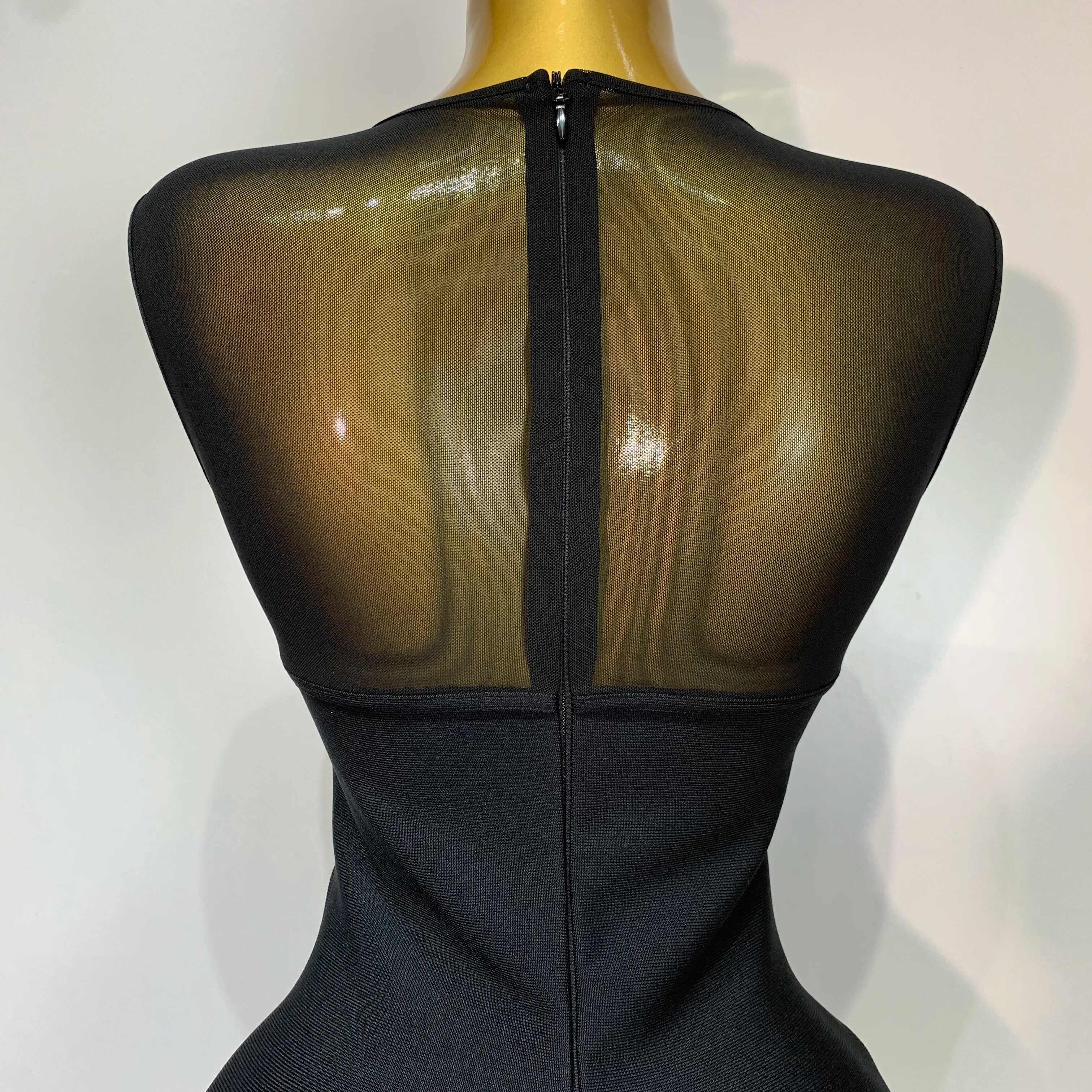 Women Sexy Mesh Patchwork Bandage Round Neck Sleeveless Bandage Dress Celebrity Elegant Evening Party Dress Club Wedding Gown