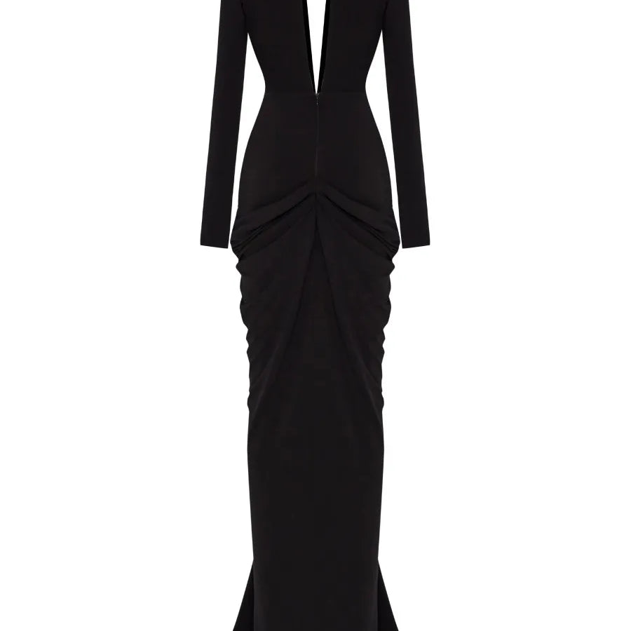 2025 New Spring Women Long Sleeve Deep V-Neck Bodycon Long Dress Elegant Evening Party Celebrate Cocktail Outfit Vestido