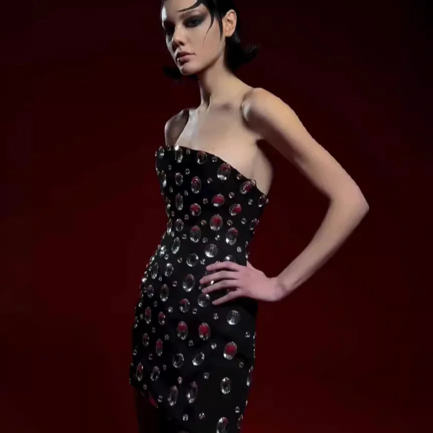 2025 New Luxury Sparking Diamonds Strapless Bandage Mini Evening Dress Sweet Woman Birthday Party Dress Performance costume