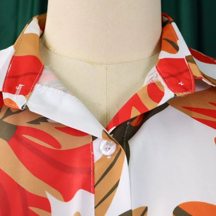 Plus Size Summer Flower Floral 2 Two Piece Set Women Bodycon Fashion Ladies Blouses Casual Loose High Waist Woman Wide Leg Pant