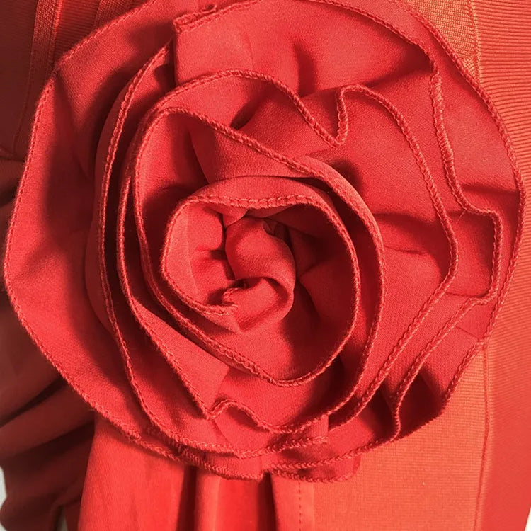 Women Celebrity Sexy Short Sleeve Red Flower Mini Flower Bodycon Bandage Dress 2025 Elegant Evening Club Party Outfit