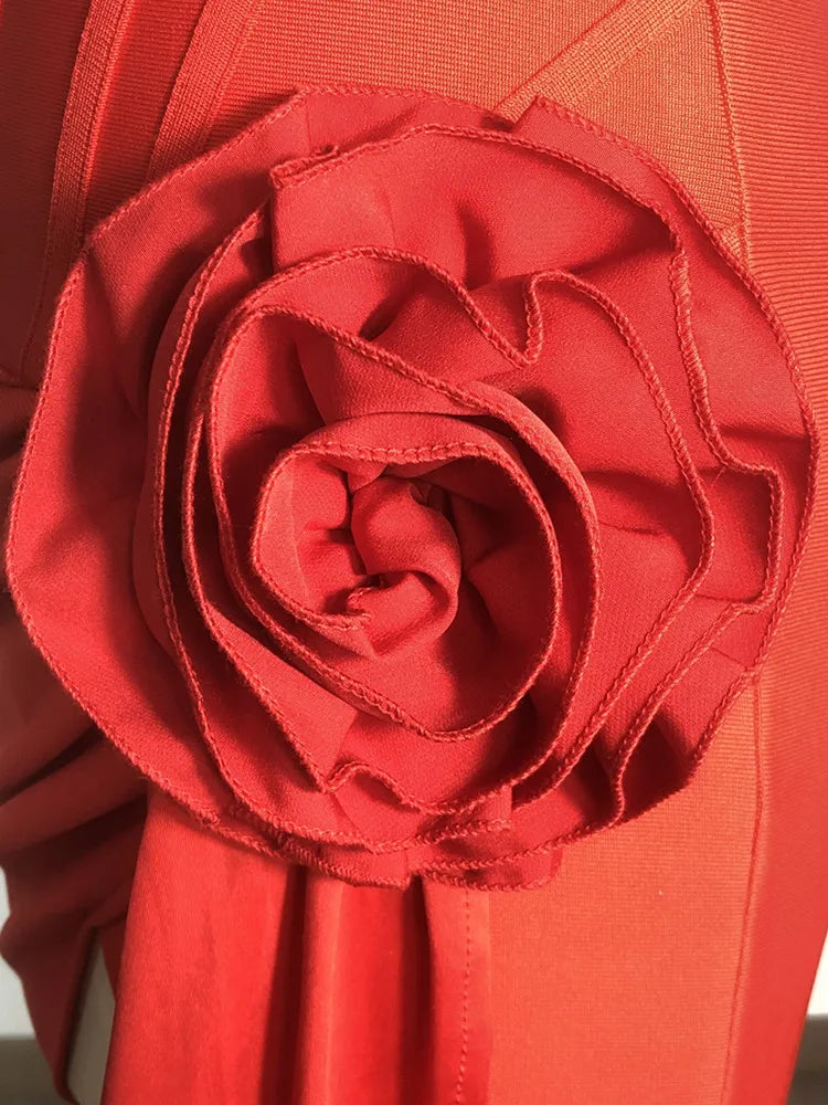 Women Celebrity Sexy Short Sleeve Red Flower Mini Flower Bodycon Bandage Dress 2025 Elegant Evening Club Party Outfit