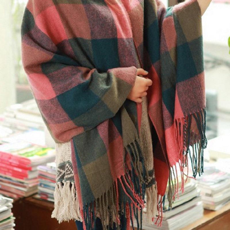 Winter Female Lattice Imitation Cashmere Scarf Autumn And Winter Thick Fashion Warm Wild Scarf Shawl Grey Pink 180CM