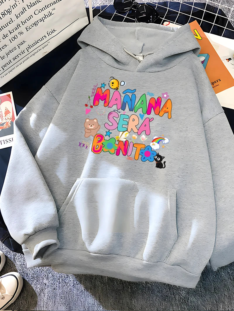 Rainbow Letter Print Women Sweatshirt Soft Warm Casual Female Hoodies Autumn Loose Fleece Tops for Girls Grey