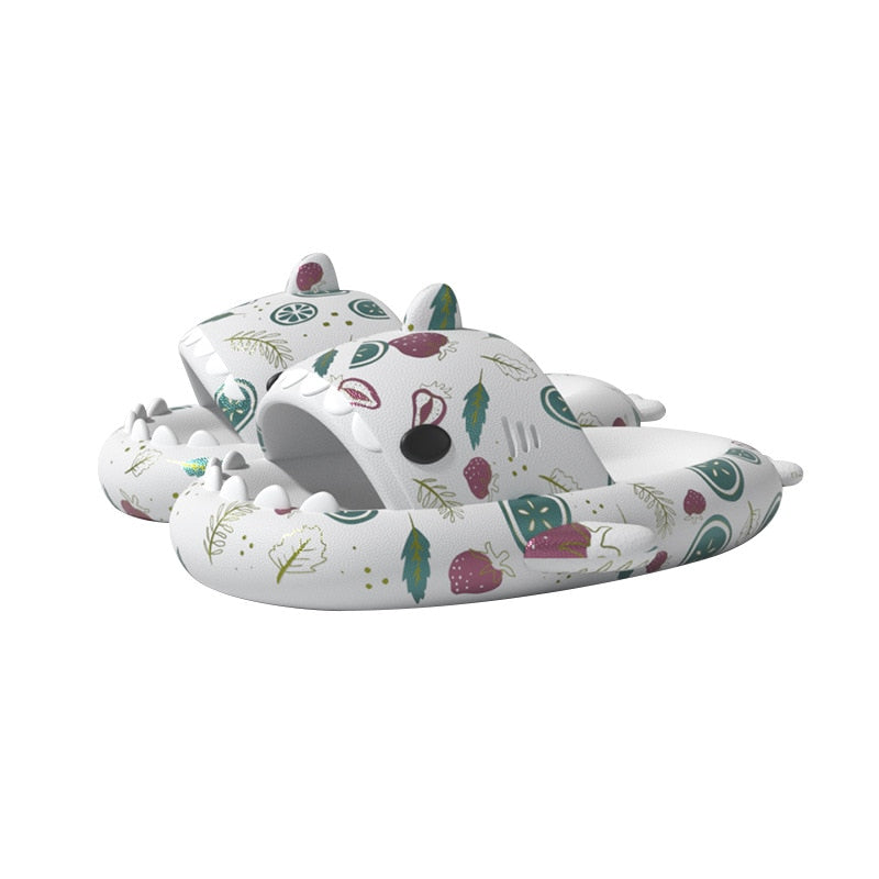 Summer Shark Slides For Women Men New Fashion Slippers Home Couple Thick Soled Non-slip Sandals Outdoor Beach Flip Flops Fruit White