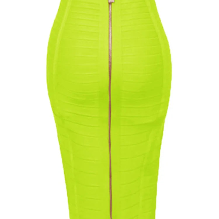 Shipping Plus Size XL XXL Summer Fashion Sexy Zipper Bandage Skirt 2022 Designer A Line Bodycon Pencil Skirt Faldas 58cm Neon Green