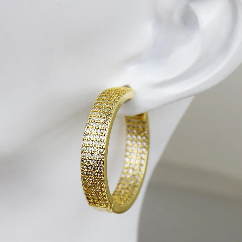 5 Pairs Classic Hoop Earrings Pave Zircon Gold Elegant Lovely Women Jewelry Party Gift 30960 Default Title