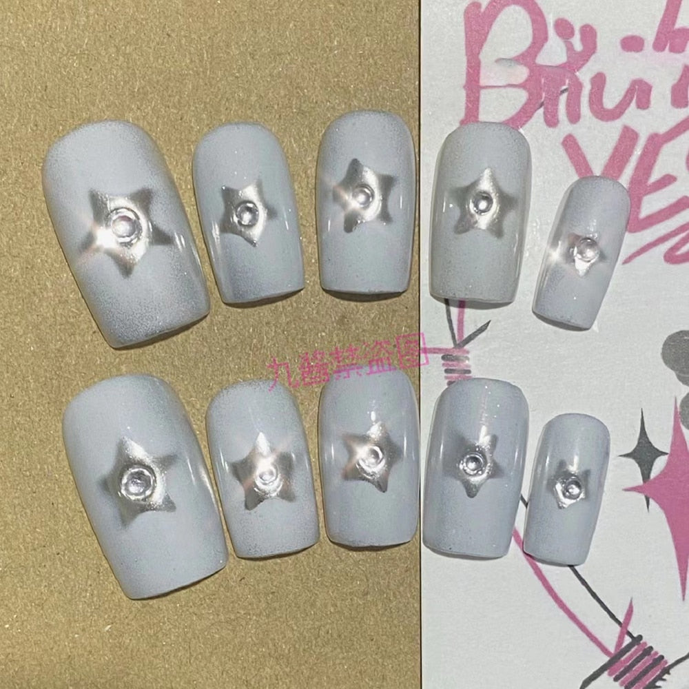 Summer Beach Travel Holiday Hello Kitty Conch Nails Girl Blue Youth Handwork Customizable Fake Nails Daughter Sister Gift