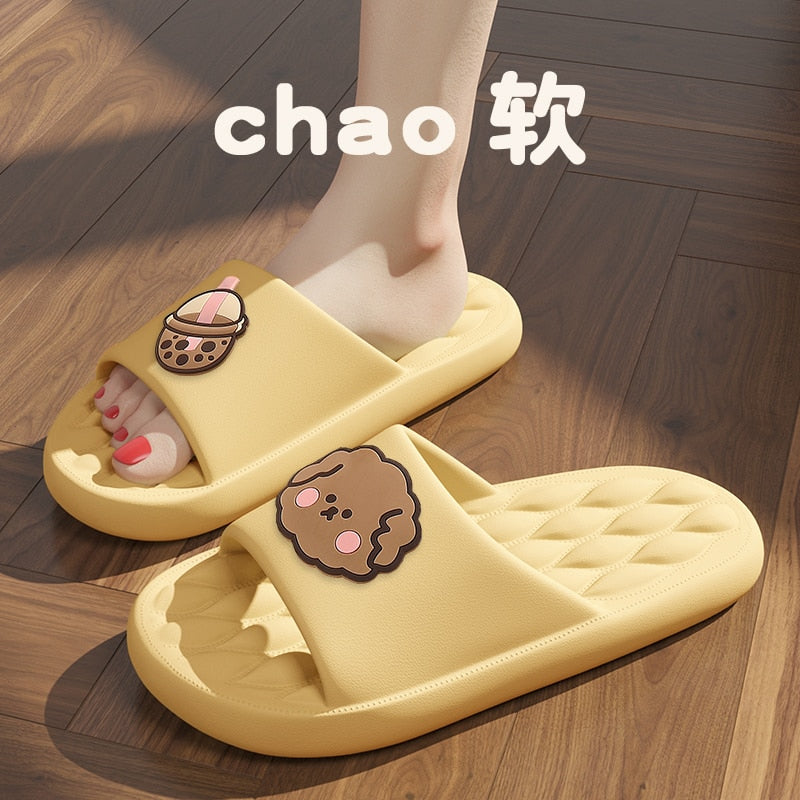 Solid Bear Slippers Cartoon Graffiti Shoes Women Summer Flip-Flops Beach Sandals Thick Platform Soft Cozy Casual Home Slippers 5426 Yellow2