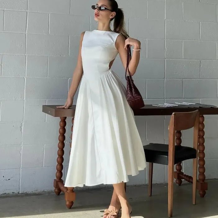 Summer Women Ruffles Suspenders Dress Slim Solid Square Collar Sleeveless Vestidos Spring Fashion Female Party Robes WHITE