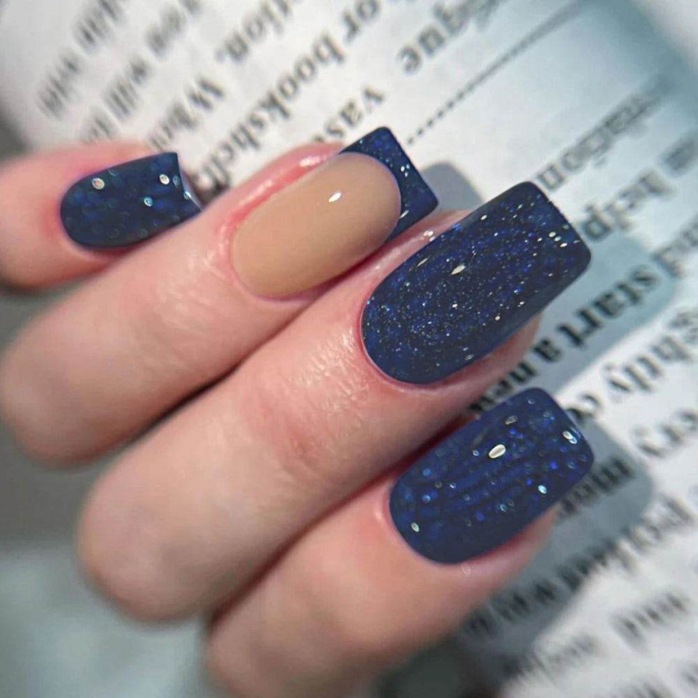 24Pcs Solid Black Short False Nails with Rose Pattern Design Ballerina Square Artificial Full Cover Press on Nail Tips for Girls 32