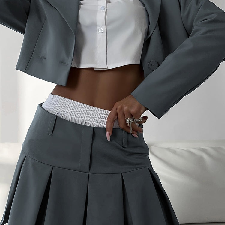 Taruxy Casual Two Piece Sets Women's Fall Outfits 2022 New Black Matching Sets With Skirt And Blazer Cropped Top Suit For Women