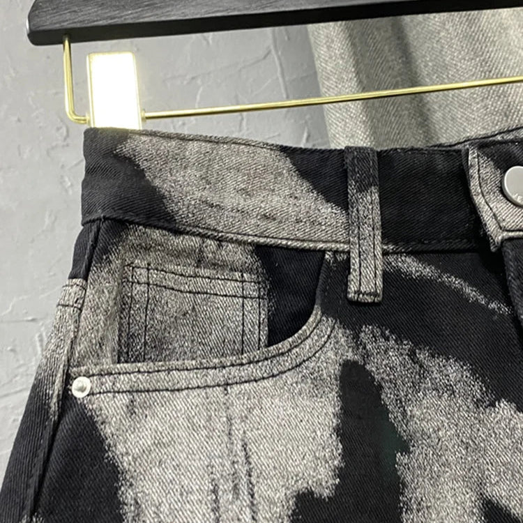 DEAT Women's Denim Skirt Contrast Color Stripes Print Burrs High Waist Short Mini Skirts Summer New Fashion 11XX1648