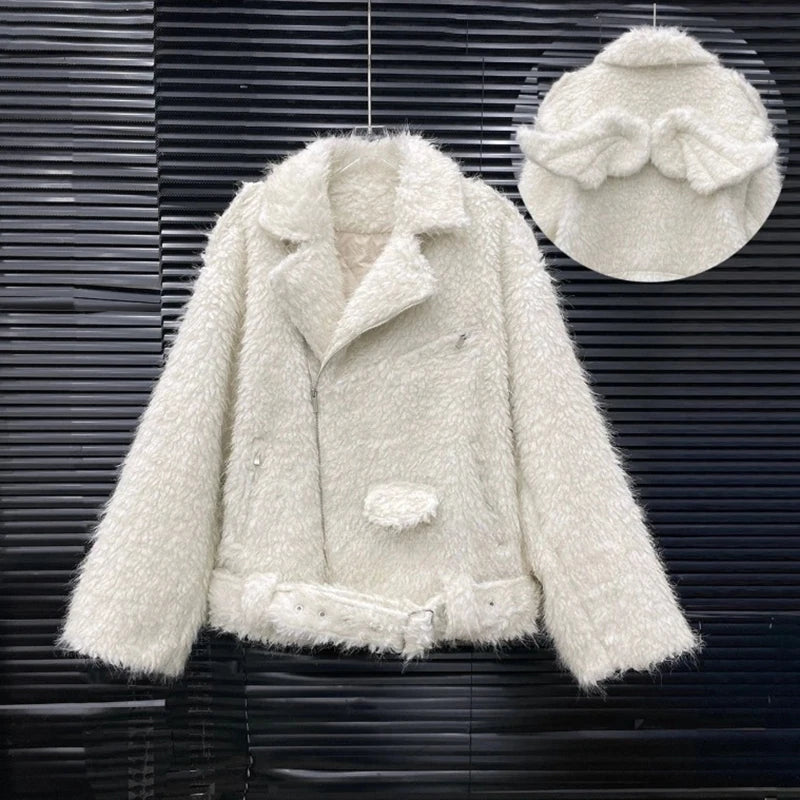 Autumn Winter New Fashion Wings Plush Warm Thickened Design Cotton Coat For Women Solid Color Jacket Female 11A07890