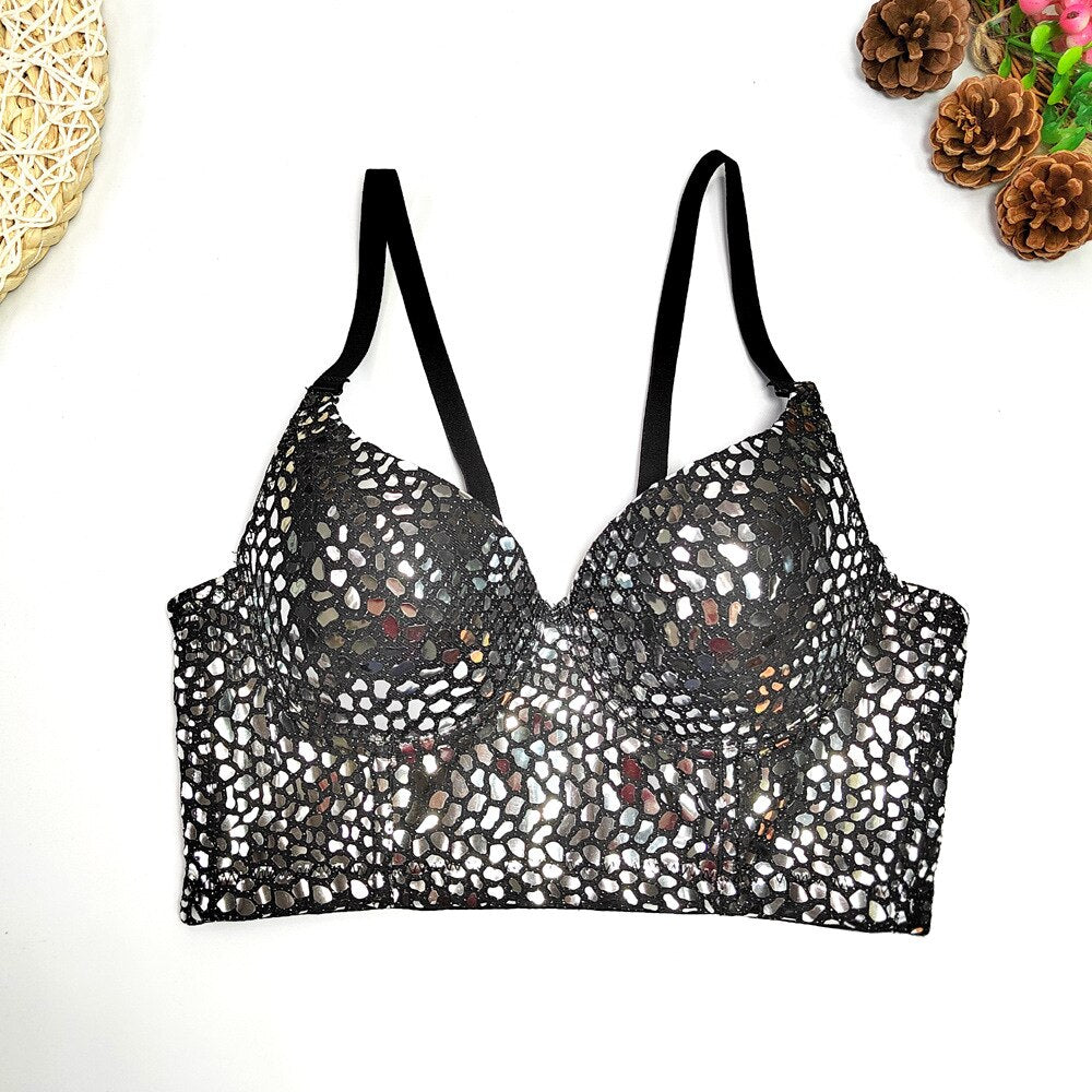 Sexy Trend Sequin Metal Chain Tassel Sling Women&#39;s Shiny Personality Rivet Design Slim Camisole Female 2024 Summer silver