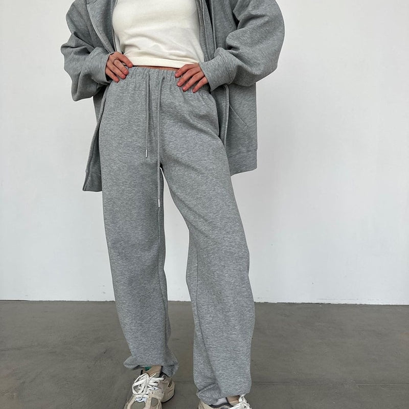 WOTWOY Causal Fleece Hooded Sweatshirts and Pants 2 Piece Sets Womens Outfits Autumn Winter Sweatpants Female Grey Pullovers