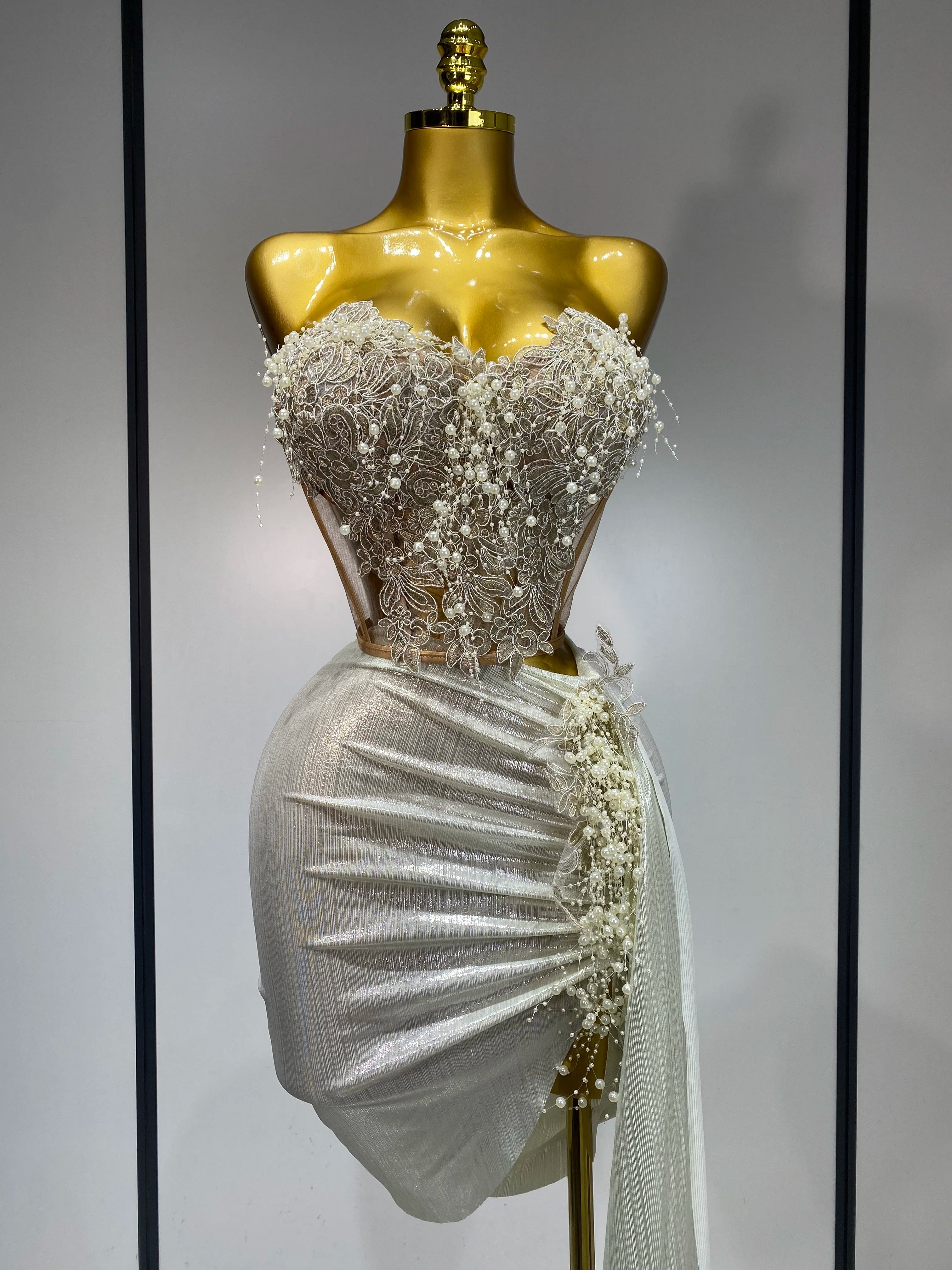 2025 Luxury Sexy Silver Rhinestone White Mesh See Through Long Dress Women Birthday Party Prom Gown Singer Nightclub Outfit Beige