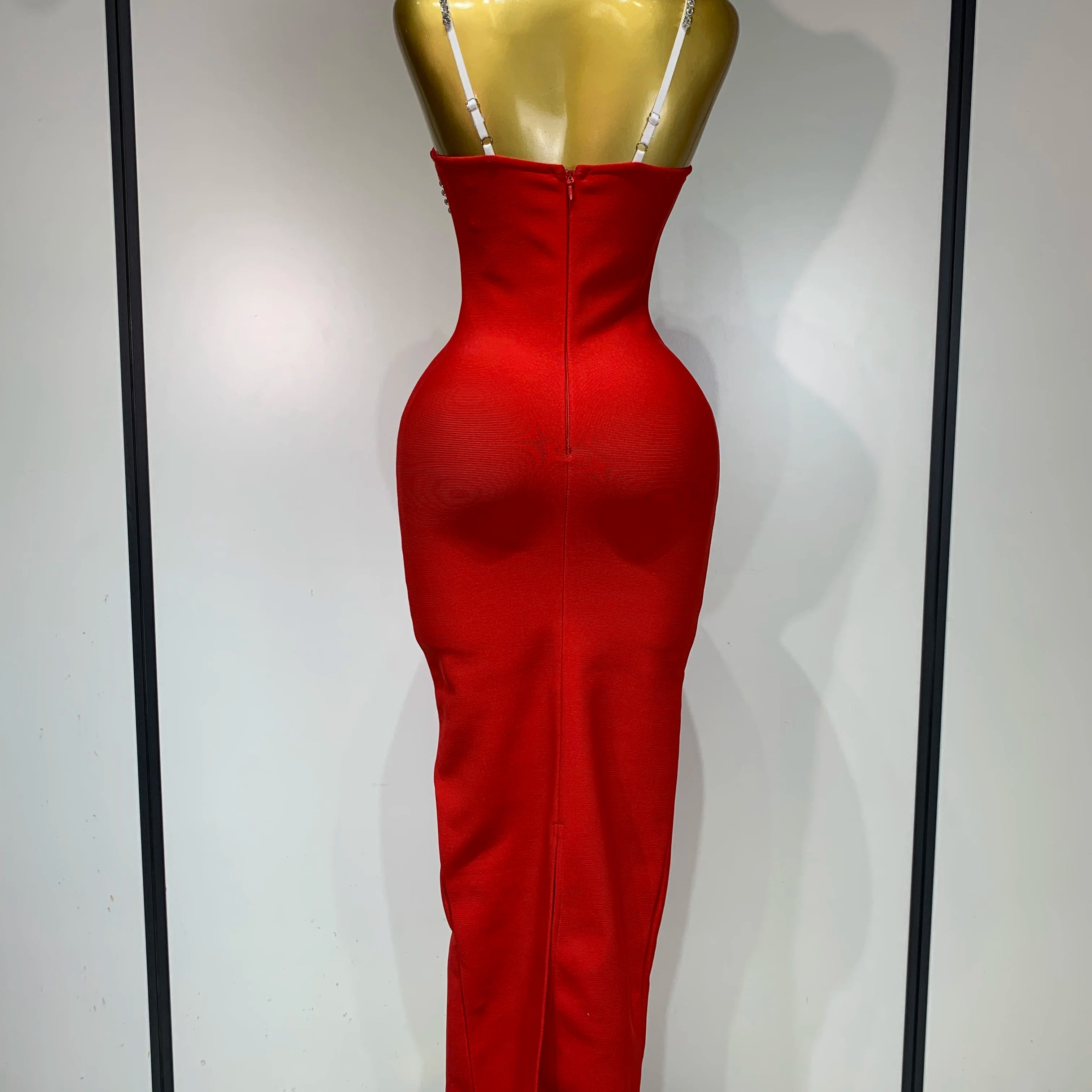 Women Sexy Backless Diamonds Red Maxi Long Bodycon Bandage Dress 2025 Celebrity Elegant Evening Club Luxury Birthday Party Dress