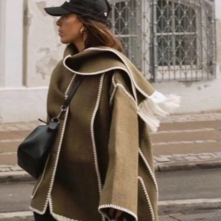 Woolen Jacket Women 2024 Autumn Winter Patchwork Tassel Coats Casual Fashion Long Sleeve Loose Top Warm Women's Suit Streetwear Brown