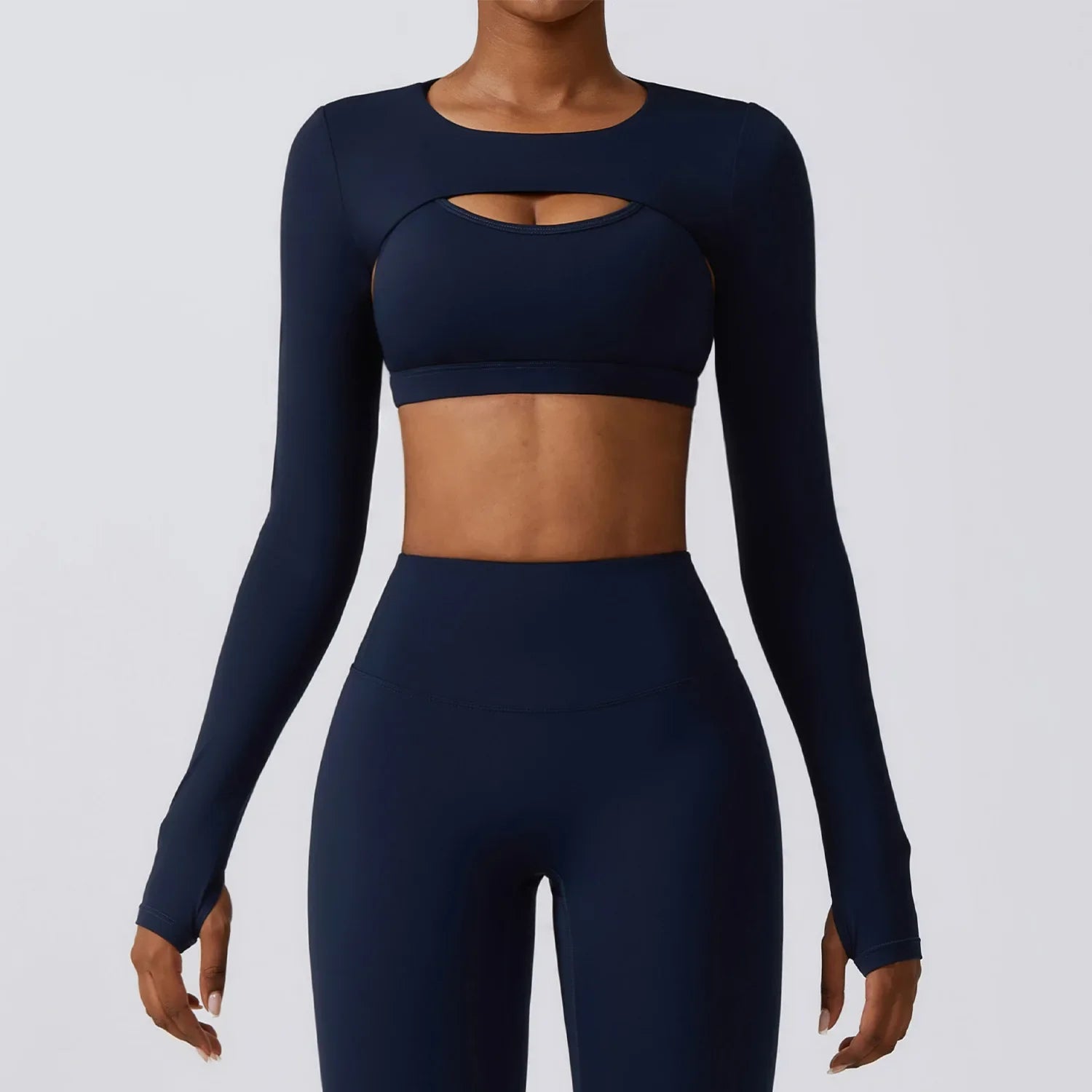 Outfitting Sports Camisole Long Sleeved Shawl Yoga Top Nude Fitness Top Gym Clothes Workout Push Ups Running Sports Smock Emblem Blue
