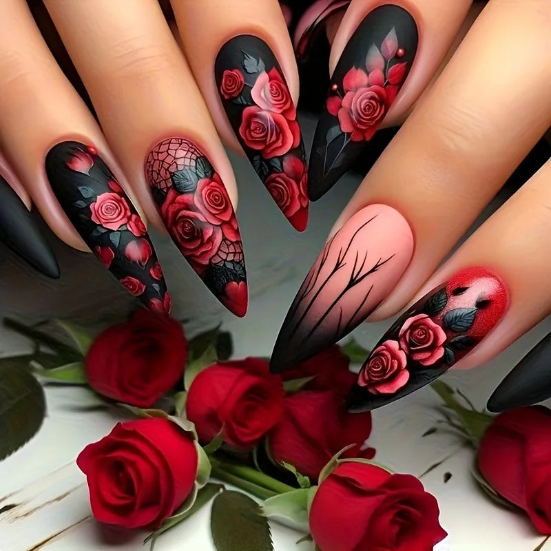 24Pcs Mid-length Almond Fake Nail with Blue Stripe Smudge Design Press on Nails for Woman Datachable Full Cover False Nails Tips jd601099792202039