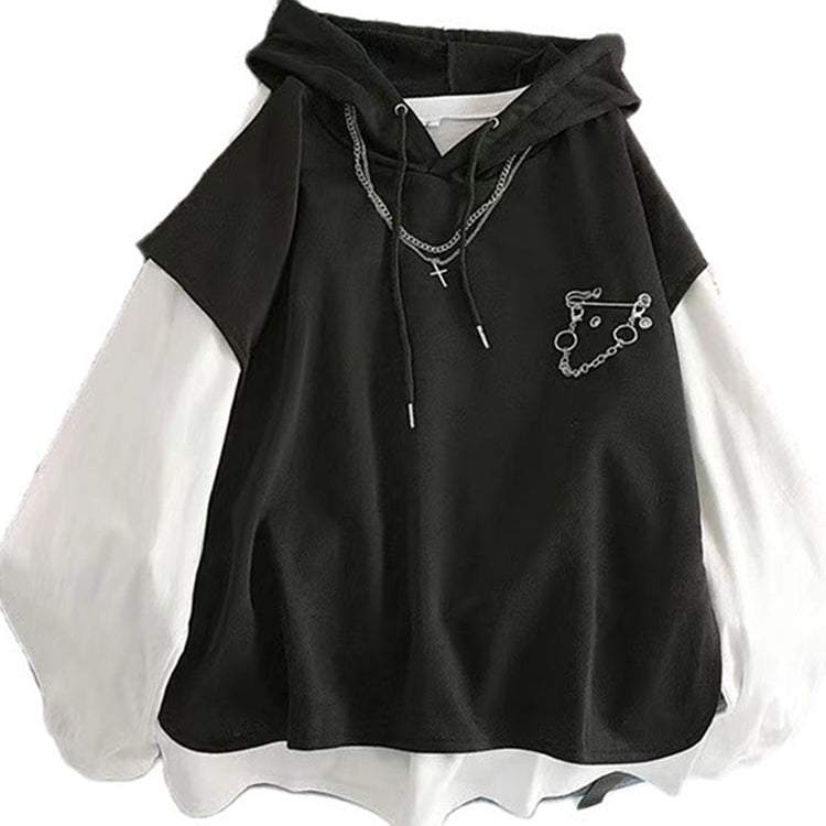 Women Streetwear Harajuku 3 Piece Set Pants For Women Chain Spring Cargo Pants+Hooded Vest+White Loose Blouse