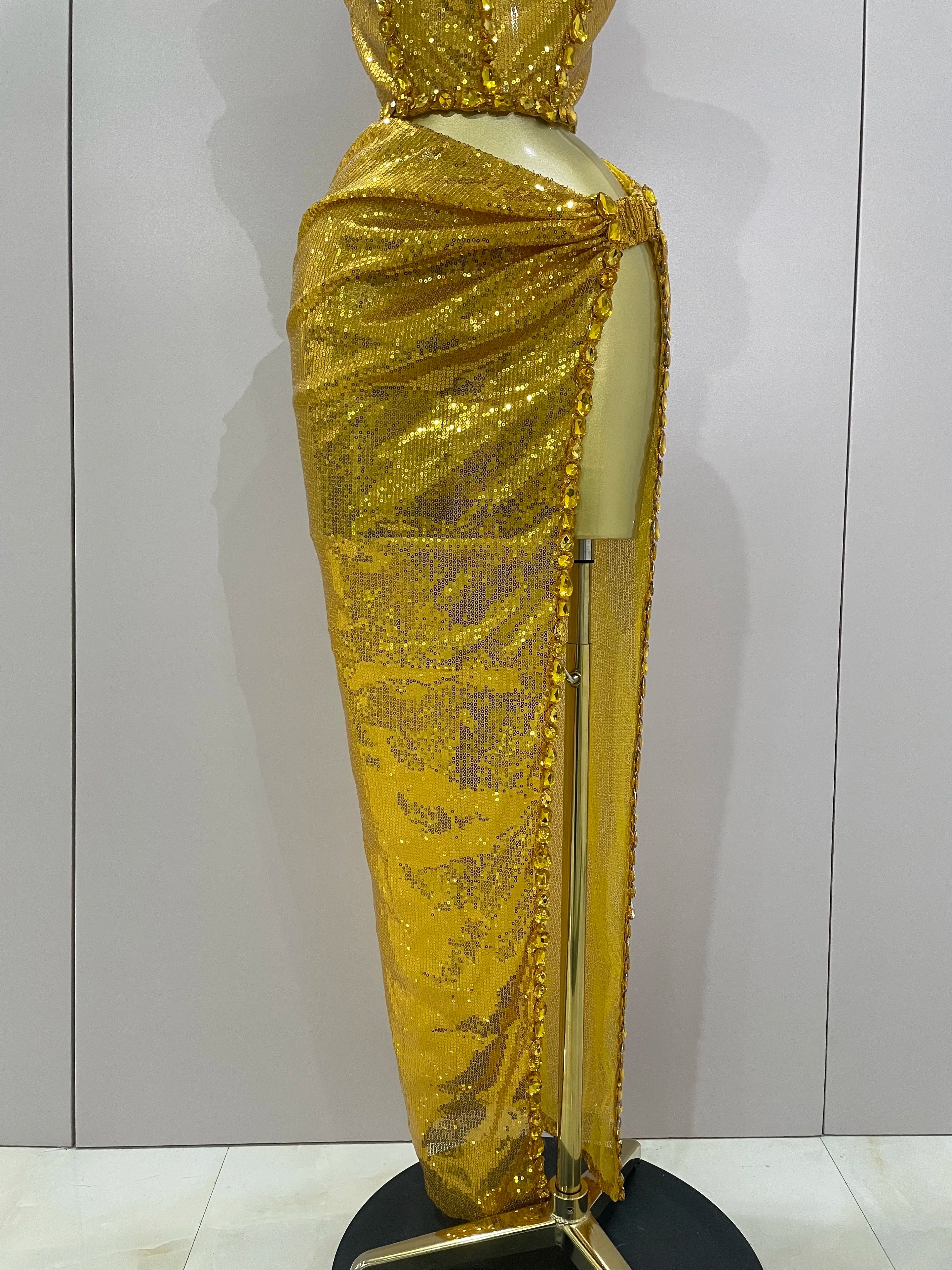 Sexy Luxury Shiny Diamond Sequins Cocktail Dress 2Pcs Set 2025New Women Evening Celebrate Birthday Party Nightclub Stage costume