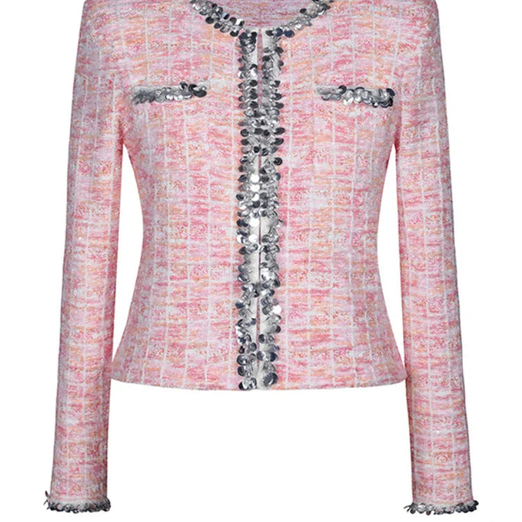 Two Piece Sets for Women Round Neck Long Sleeves Spliced Diamonds Top High Waist Patchwork Pockets Skirt Female New PINKTOP