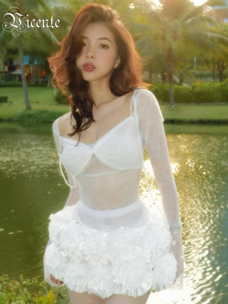 Sweet Fairy-Tale White & Red Off-Shoulder Lace & Puff Skirt Dress Outfit for Themed Parties