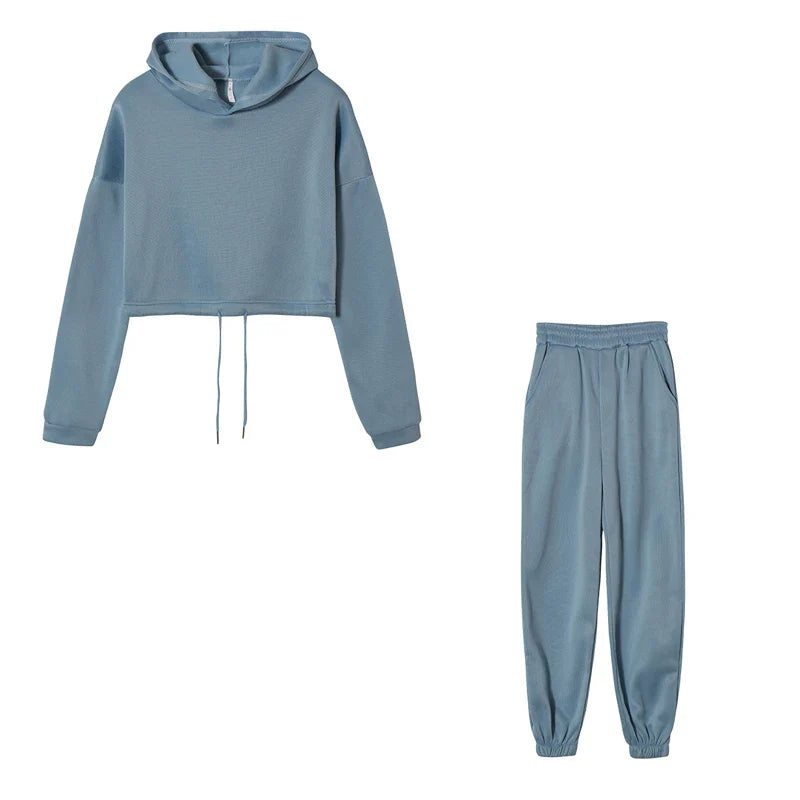 Fashion Trend Women's Wear, Long-sleeved Sports Casual Suit Waist Two-piece Set Blue