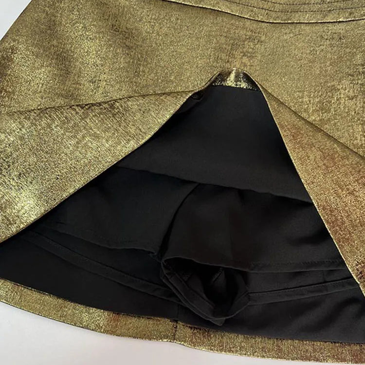 Fashion Luxury Golden Mini Skirt Women Clothing High Street Sexy A-Line Skirts Office Lady Bottoms Streetwear Vintage New Design