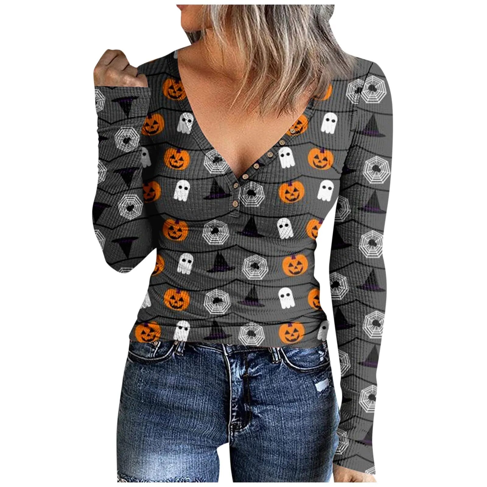 Oversized Hoodie Elegant V Neck Women Pullover Winter 2024 Casual Long Sleeves Halloween Women Sweatshirts Худи Оверсайз Gray