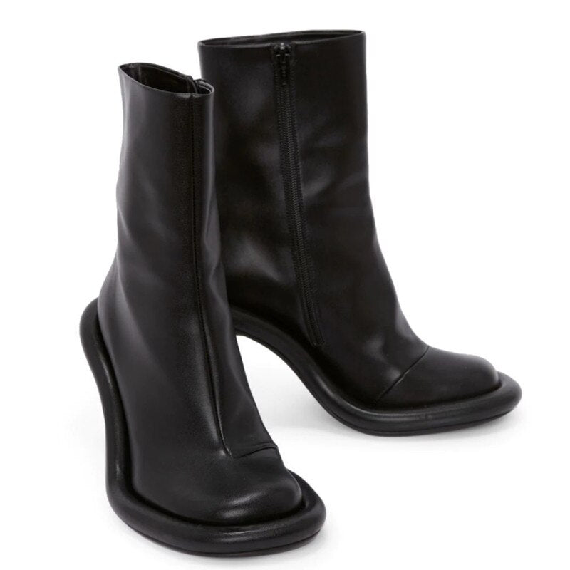 Spring and Autumn Women's New Slender High Heel Denim Short Boots Round Head Side Zipper Fashion Brand Women's Boots