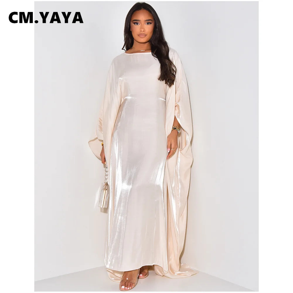 Women Loose O-neck Full Batwing Sleeve Long Maxi Dress Summer Satin Vintage Africa Streetwear Vestido Evening Dresses