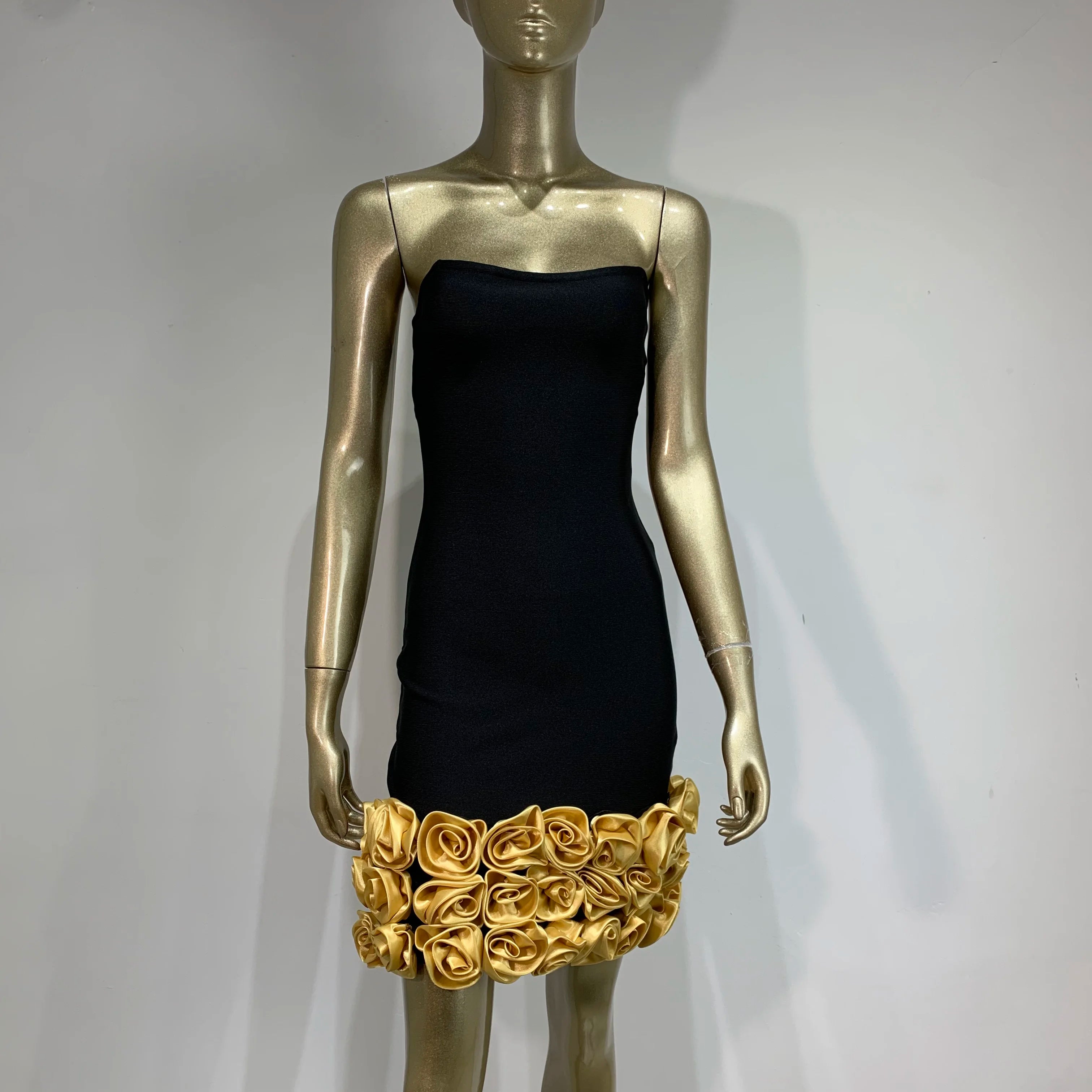 New Style Women Sexy Strapless Off teh Shoulder Golden Florals Bodycon Mini Bandage Dress Celebrate Nightclub Party Wear