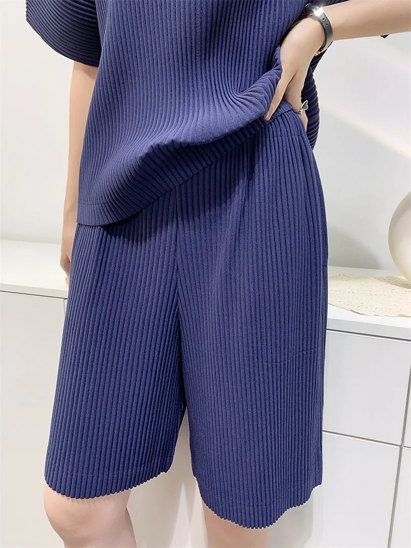 Miyake Pleated Spring Summer Loose Casual Wide-leg Five-quarter Pants High-waisted Versatile Straight Pleated Pants Women